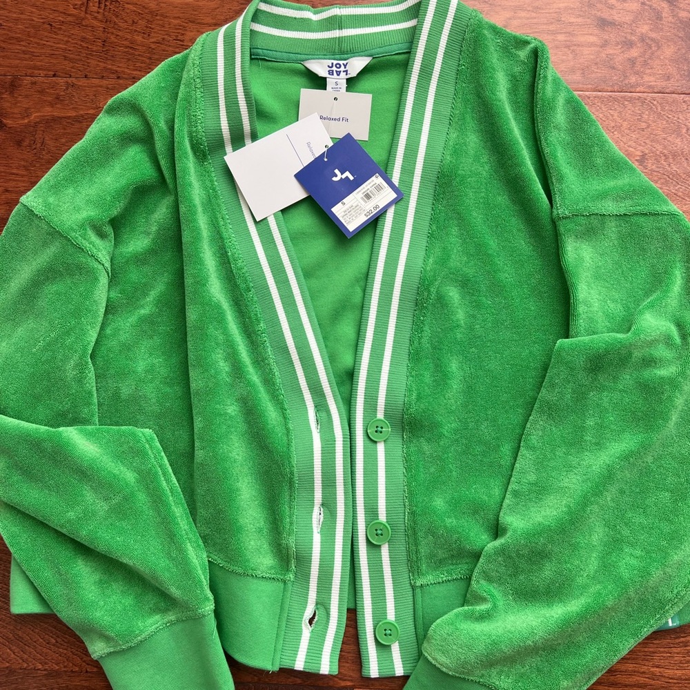 JoyLab Green Cardigan with White Stripes